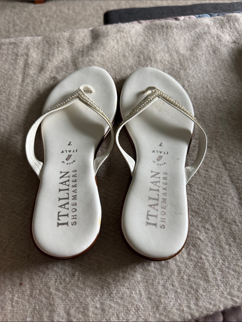 Italian Shoemakers White Beaded Thong Sandals